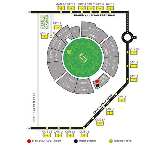 Eden Gardens Stadium Seating Plan and gates map