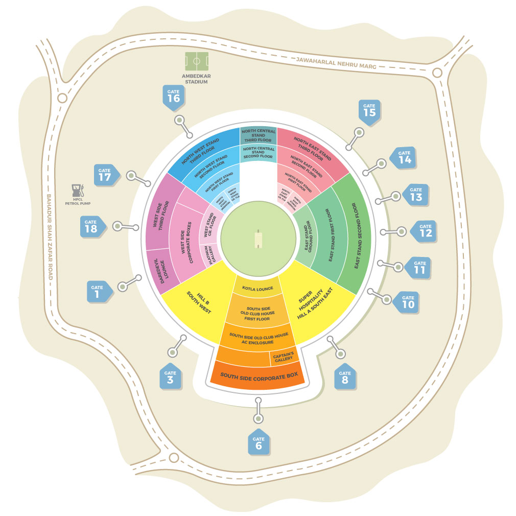 Arun Jaitley Stadium map, layout, stand, seating position
