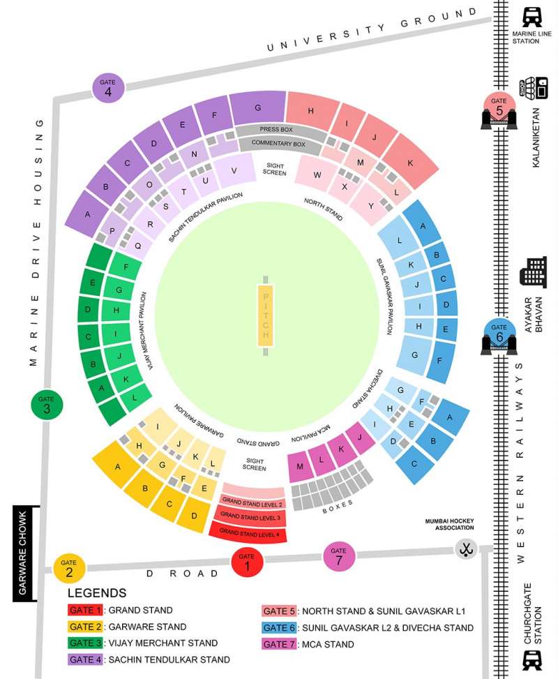 Wankhede Stadium map, Wankhede Stadium layout, Wankhede Stadium seating arrangement, Wankhede Stadium stands, Wankhede Stadium rooms, Wankhede Stadium VIP box, Wankhede Stadium parking